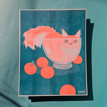 Load image into Gallery viewer, Orange Cat in a Bowl - Risograph Print