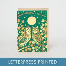Load image into Gallery viewer, Owl Love Mini Letterpress Greeting Card by Phoebe Wahl