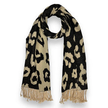 Load image into Gallery viewer, Leopard print on cashmere blend scarf finished with tassels