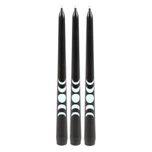 Load image into Gallery viewer, Set of 3 Black Magic Moon Phase Taper Candles