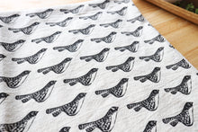 Load image into Gallery viewer, The High Fiber - Bird Kitchen Towel, Handprinted Bird Tea Towel: Black on Natural