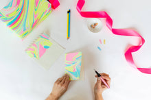Load image into Gallery viewer, Hand Marbled Greeting Card - Waves Neon