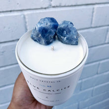 Load image into Gallery viewer, Blue Calcite Candle · Crystal Infused · 8oz · Wholesale