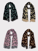 Load image into Gallery viewer, Leopard print on cashmere blend scarf finished with tassels