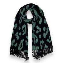 Load image into Gallery viewer, Leopard print on cashmere blend scarf finished with tassels