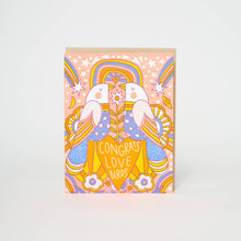 Load image into Gallery viewer, Wedding Congrats Love Birds Letterpress Greeting Card by Hello!Lucky: Paper tab