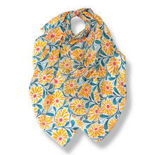 Load image into Gallery viewer, Daisy Flowers With Leaves Scarf - Blue Grey