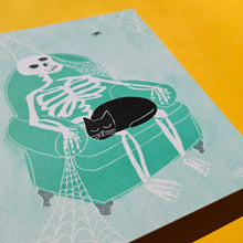 Load image into Gallery viewer, Skeleton Lap Cat - Risograph Print