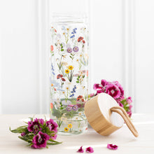 Load image into Gallery viewer, Wildflower Floral Glass And Bamboo Water Bottle