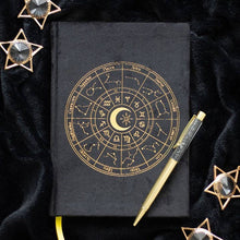 Load image into Gallery viewer, Astrology Wheel Journal with Black Obsidian Pen