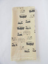 Load image into Gallery viewer, Vintage Camper Trailer Kitchen Towel, Handprinted Tea Towel: Turquoise on Natural