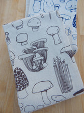 Load image into Gallery viewer, Mushroom Tea Towel, Handprinted Kitchen Towel, Mushrooms: Taupe