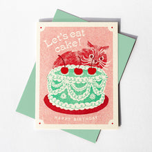 Load image into Gallery viewer, Let's Eat Cake Cat - Risograph Birthday Card