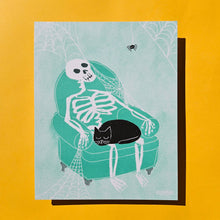 Load image into Gallery viewer, Skeleton Lap Cat - Risograph Print