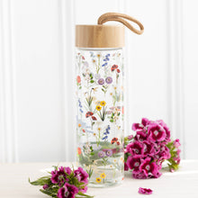 Load image into Gallery viewer, Wildflower Floral Glass And Bamboo Water Bottle