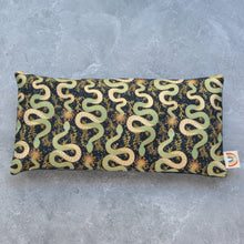 Load image into Gallery viewer, Weighted Eye Pillow in Gilded Snakes Black and Gold Cotton