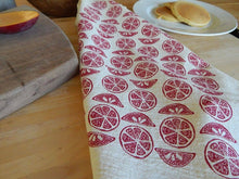 Load image into Gallery viewer, Red Grapefruit Citrus Kitchen Towel, Handprinted Tea Towel