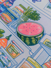Load image into Gallery viewer, Christina Hu - Midnight Snack Fridge | 11"x14" Risograph Print