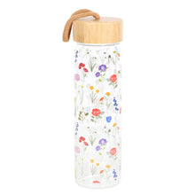 Load image into Gallery viewer, Wildflower Floral Glass And Bamboo Water Bottle
