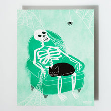 Load image into Gallery viewer, Skeleton Lap Cat - Risograph Print