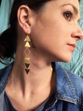 Load image into Gallery viewer, ELDORADO EARRINGS Eldorado-Long Hammered  Brass Arrow Motif Earrings Shoulder Dusters, All-Seeing-Eye