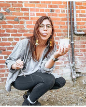 Load image into Gallery viewer, Goddess Earrings Hand Forged Brass Moon and Planet Wiccan Triple Goddess Symbol