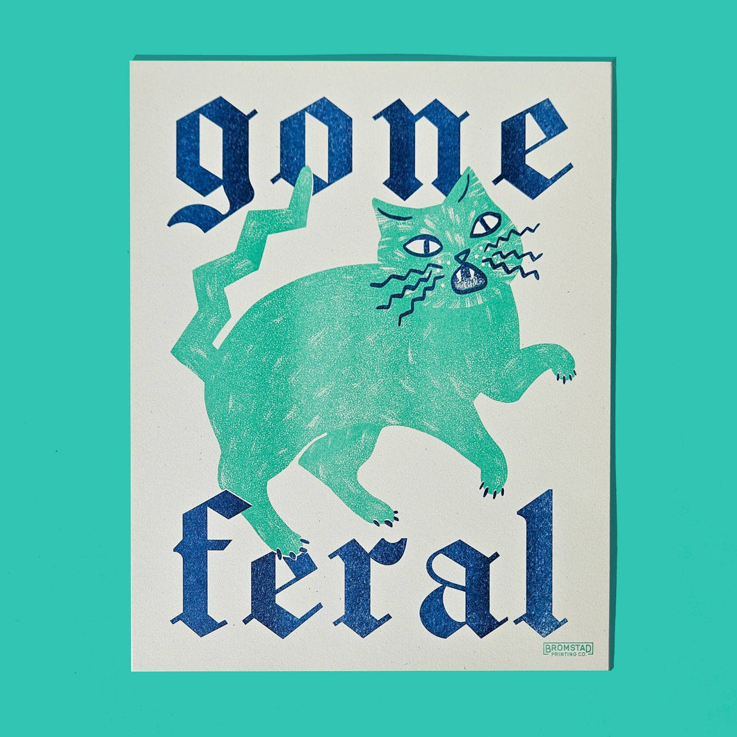 Bromstad Printing Co. - Gone Feral Cat - Risograph Print