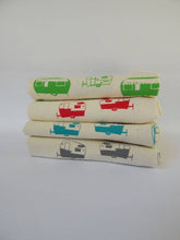 Load image into Gallery viewer, Vintage Campers Kitchen Towel, Handprinted Tea Towel: Turquoise on Natural

