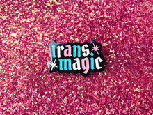 Load image into Gallery viewer, Trans Magic Enamel Pin - Glitter Trans Flag Colors
