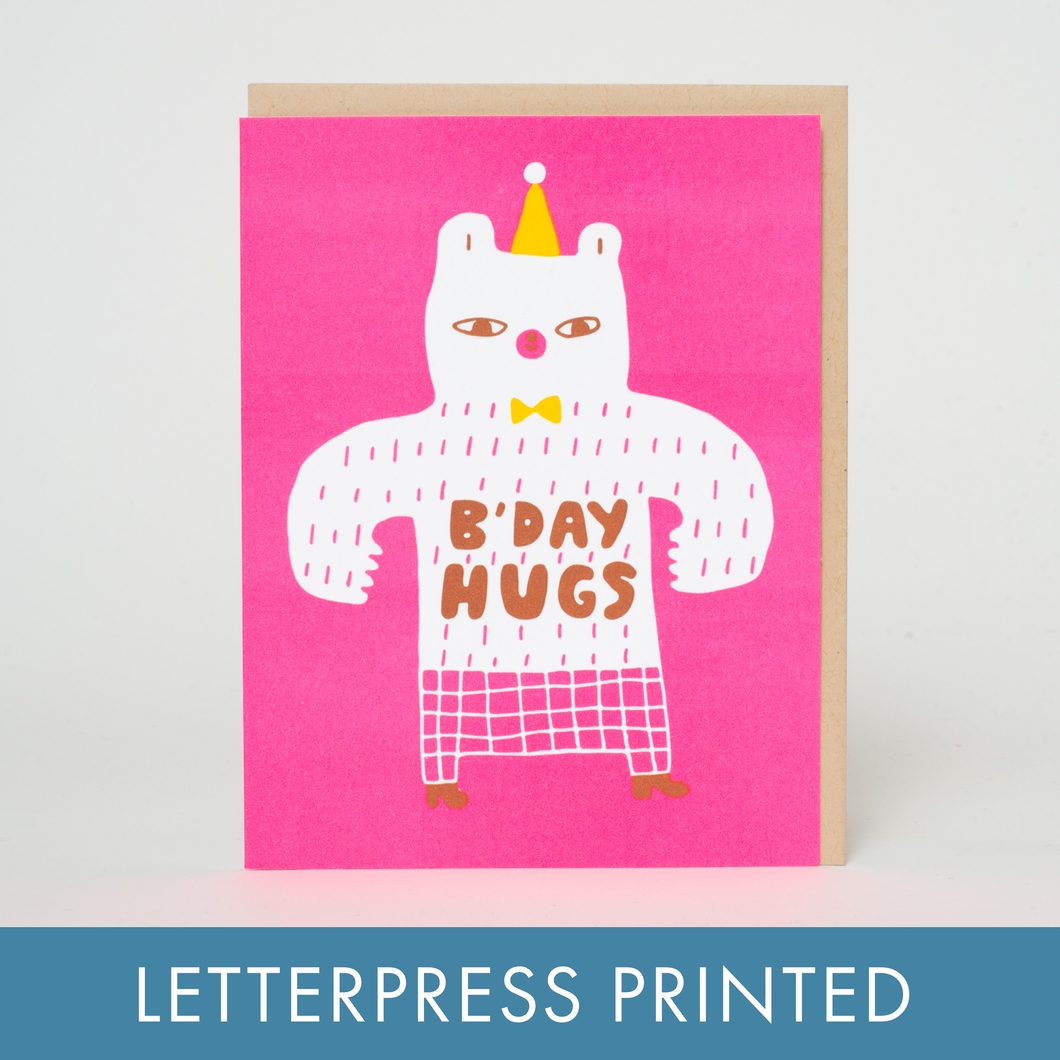 Birthday Bear Hugs Letterpress Greeting Card by Suzy Ultman