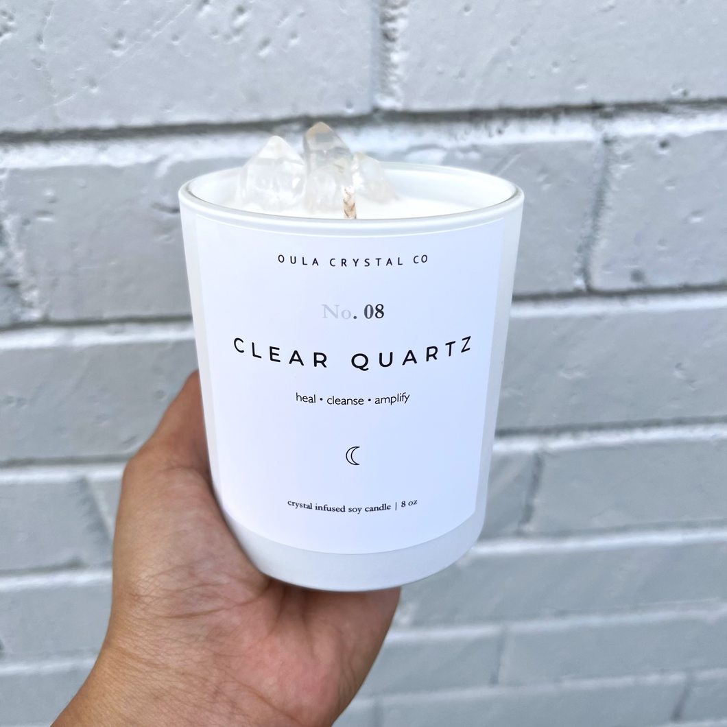 Clear Quartz Crystal Candle · Crystal Infused · 8oz