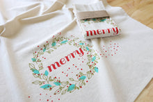 Load image into Gallery viewer, The High Fiber - Christmas Kitchen Towel, Merry, Handprinted Towel
