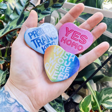 Load image into Gallery viewer, TheThirdArrow - Yes Homo Heart Shaped 2.25” Button
