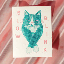 Load image into Gallery viewer, Bromstad Printing Co. - Slow Blink Cat - Risograph Greeting Card
