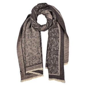 Pleated mini leaves print of super soft winter scarf: Grey