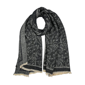 Pleated mini leaves print of super soft winter scarf: Grey