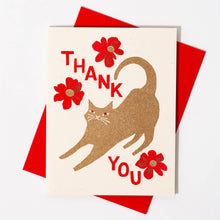 Load image into Gallery viewer, Thank You Cat with Blossoms - Risograph Card
