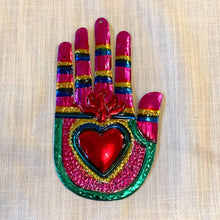 Load image into Gallery viewer, Tesoros Trading Company - Hand Heart Tin Ornament
