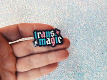 Load image into Gallery viewer, Trans Magic Enamel Pin - Glitter Trans Flag Colors
