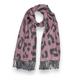 Leopard print on cashmere blend scarf finished with tassels