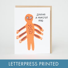 Load image into Gallery viewer, Egg Press Manufacturing - Sympathy Monster Hug Letterpress Greeting Card by Egg Press: Paper tab
