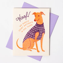 Load image into Gallery viewer, Woof! Dog Years Birthday - Risograph Card
