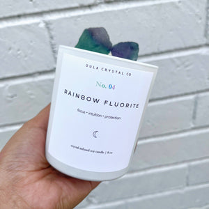 Rainbow Fluorite Candle · Crystal Infused · 8oz ·