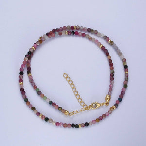 Dainty Beaded Necklace Tourmaline, Ruby