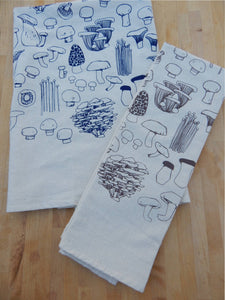 Mushroom Tea Towel, Handprinted Kitchen Towel, Mushrooms