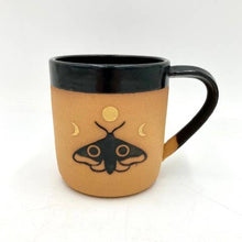 Load image into Gallery viewer, Moth &amp; Moon Wheel Thrown Mug
