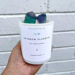 Rainbow Fluorite Candle · Crystal Infused · 8oz ·