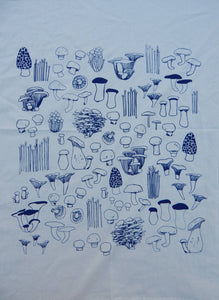 Mushroom Tea Towel, Handprinted Kitchen Towel, Mushrooms