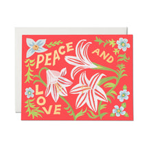 Load image into Gallery viewer, Red Cap Cards - Peace and Love Amaryllis holiday greeting card: Single
