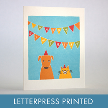 Load image into Gallery viewer, Egg Press Manufacturing - Cat &amp; Dog Bday Letterpress Greeting Card by Fugu Fugu Press: Paper tab

